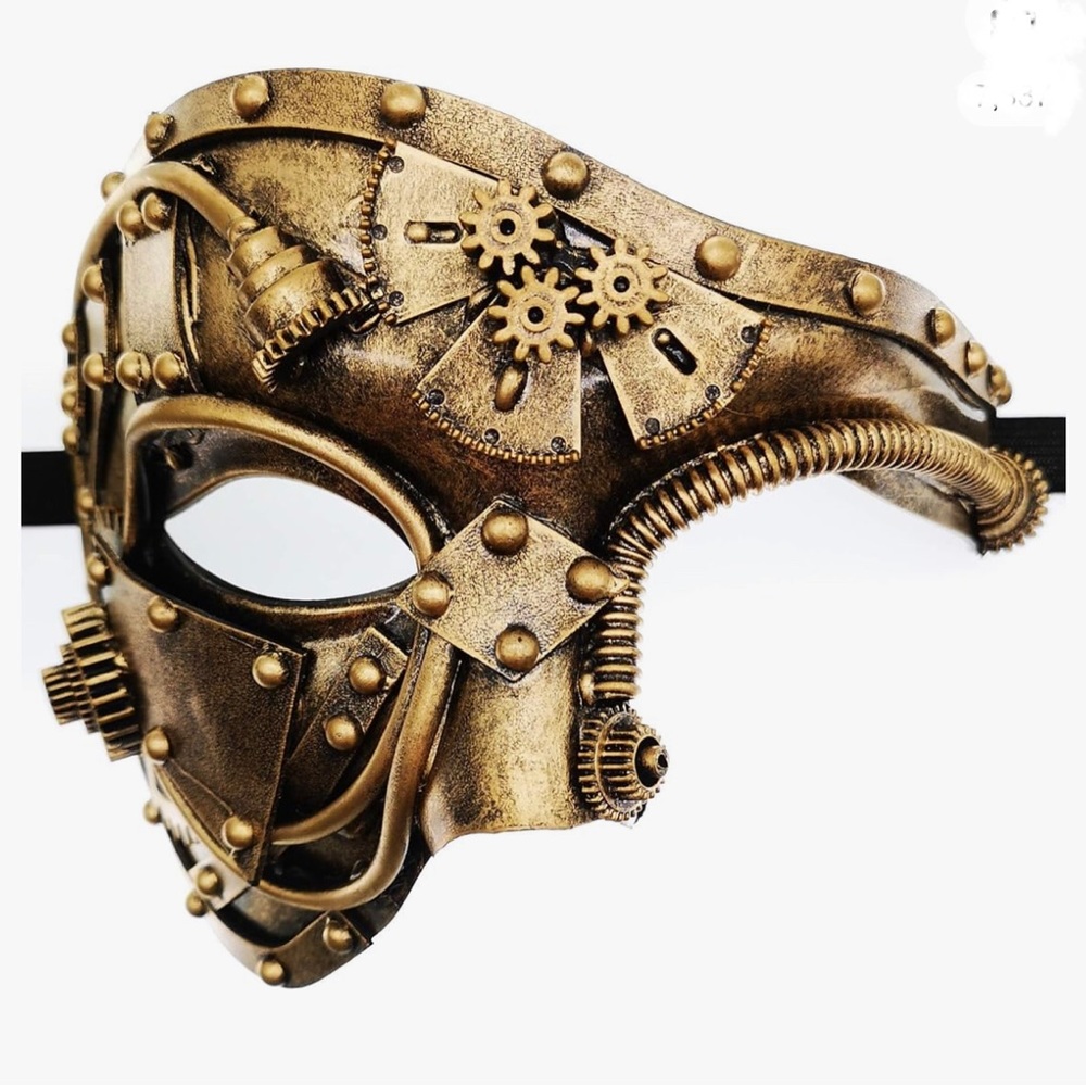 Vintage Steam Punk Cyborg Mask For Halloween Costume Party Gold NWT